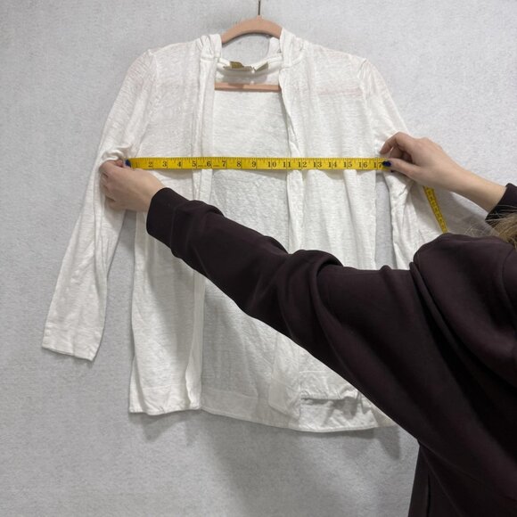 Cynthia Rowley Cardigan Sweater Womens Medium White 100% Linen Hooded Open Front - Picture 6 of 9